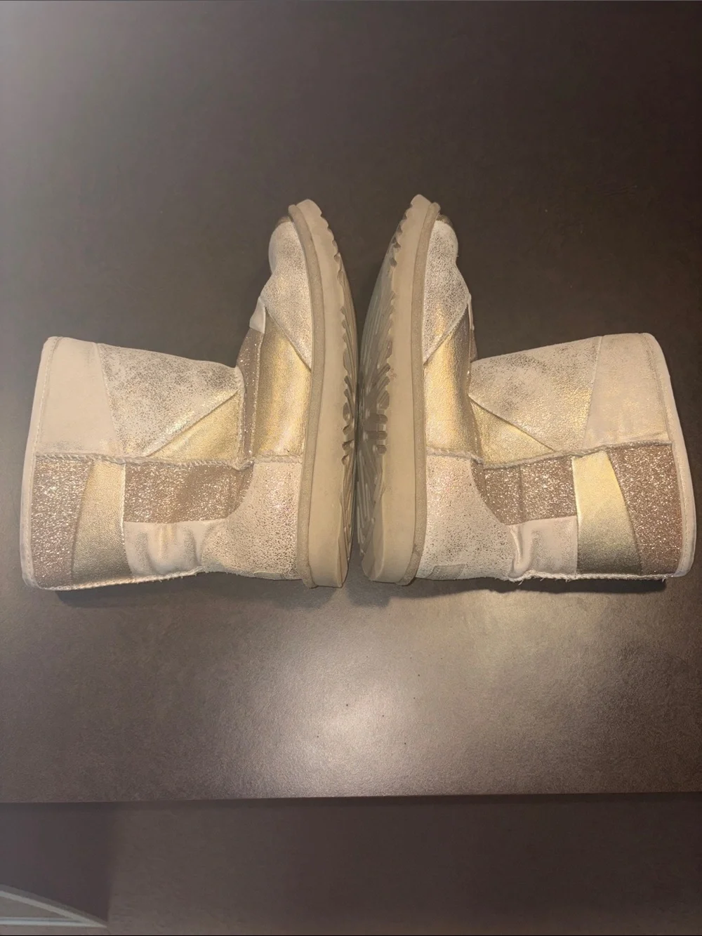 UGG Kids Metallic Gold Glitter Shearling-Lined Boots